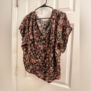 Size large pink coral cream white floral flower pattern shirt blouse